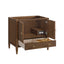 Wooden cabinet with open doors and drawer on a white background