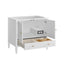White cabinet with open door and drawer on a white background