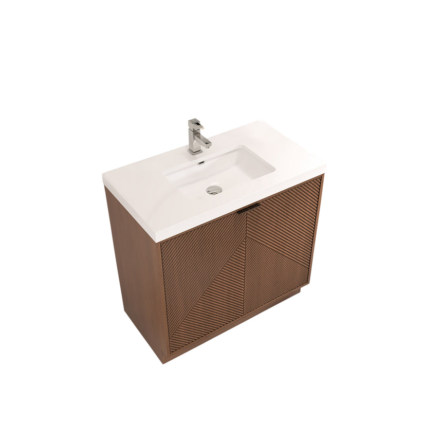 Bathroom vanity with wooden cabinets and decorative elements
