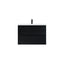 Black bathroom vanity with white countertop on a white background
