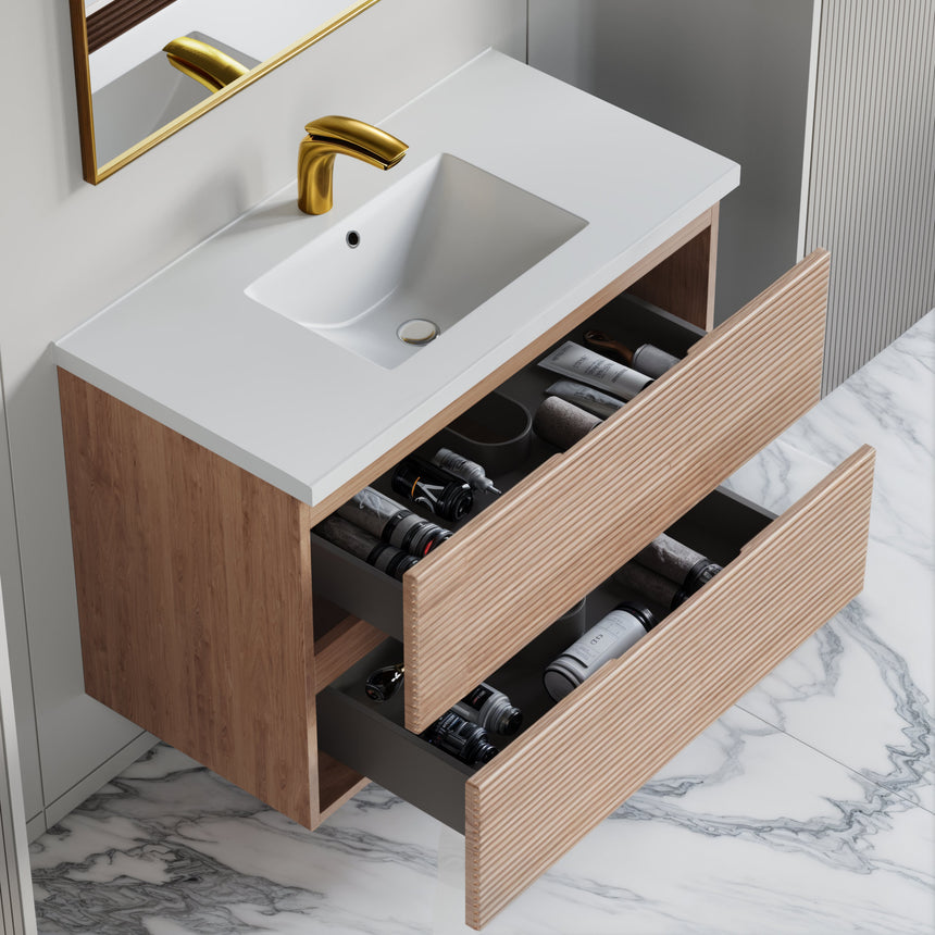 60 inch Sottile Floating Vanity Sink White Oak