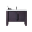 Bathroom vanity with white countertop and dark wood cabinet on a white background