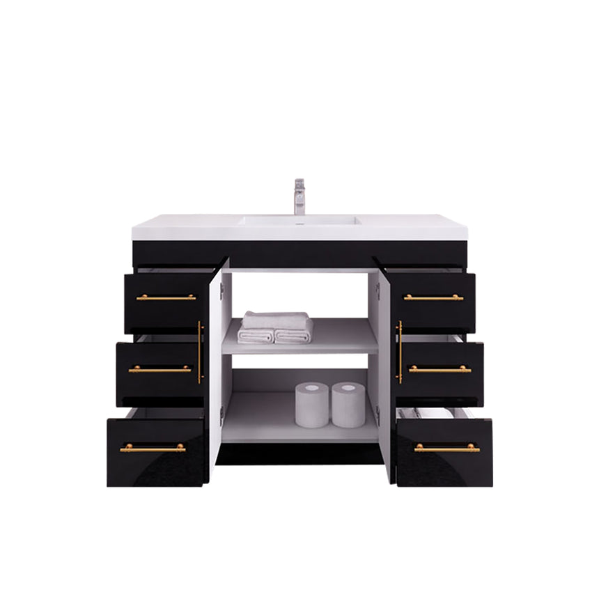 Bathroom with wooden vanity, sink, and decorative elements.