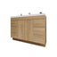 Wooden bathroom vanity with white countertop on a white background