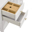 White cabinet with open drawer revealing a wooden interior