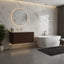 Modern bathroom design with marble wall tile and Livia Floating Vanity From O&N Floating Vanity