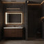 Dark modern bathroom design with black wall tile, 42 inch Livia Fluted Floating Vanity, and LED Mirror.