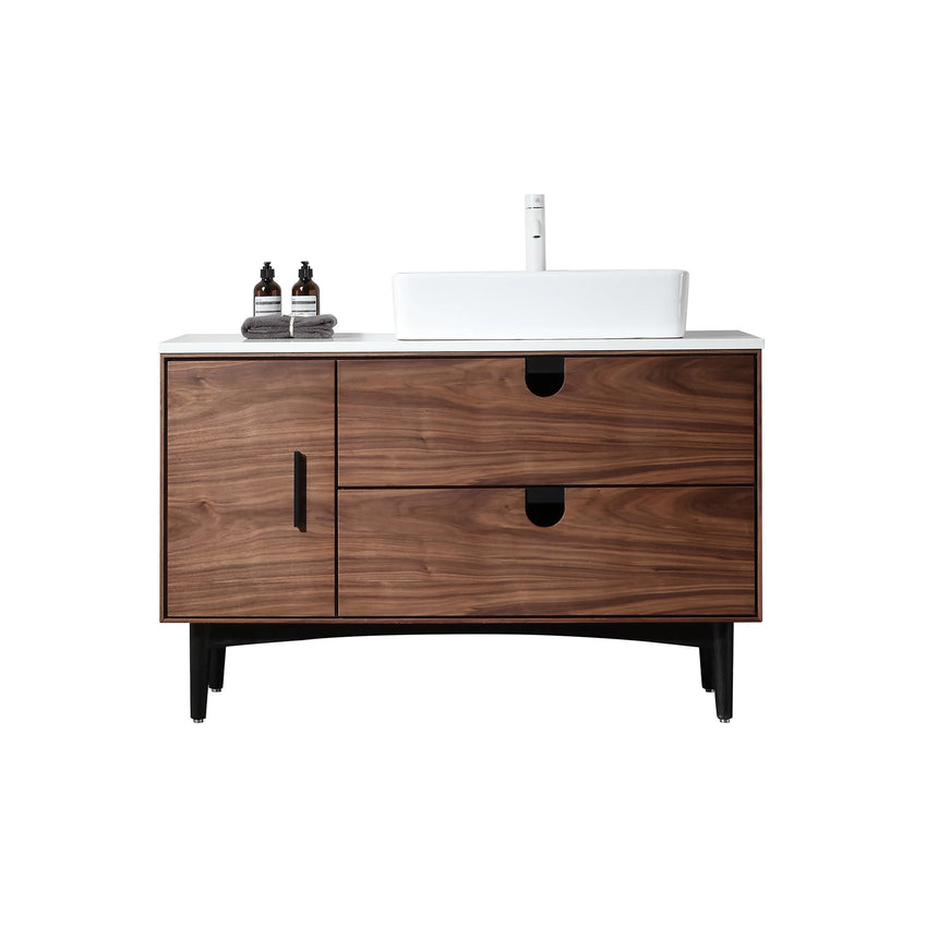 Bathroom vanity with two sinks, mirrors, and decorative elements.