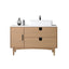 Bathroom vanity with white countertop, sink, and decorative items on a white background