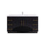 Black bathroom vanity with gold handles on a white background
