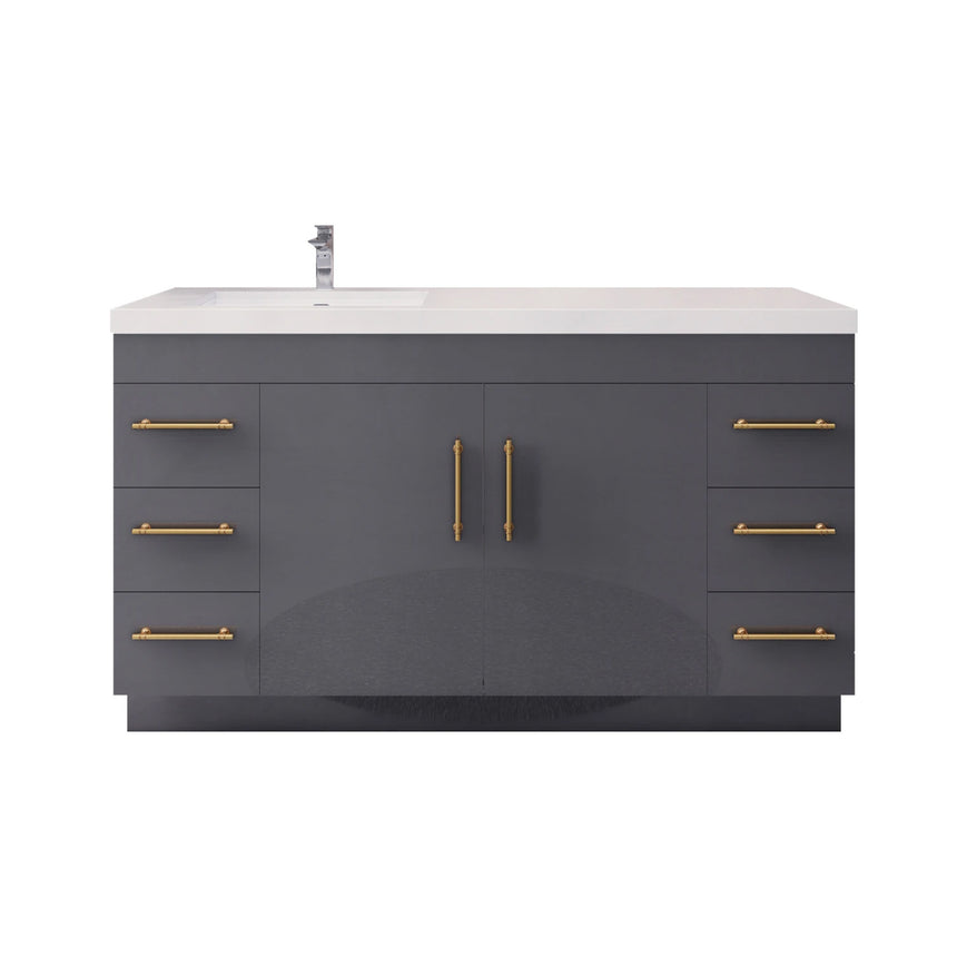 Bathroom with wooden vanity, sink, and decorative elements.