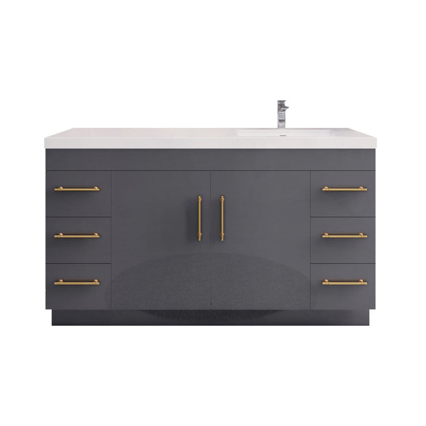 Bathroom with wooden vanity, sink, and decorative elements.