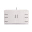White bathroom vanity with black handles on a white background