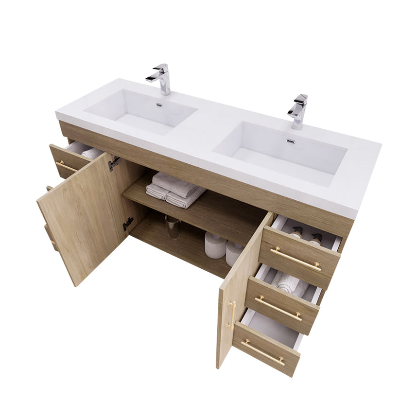 Bathroom with wooden vanity, sink, and decorative elements.