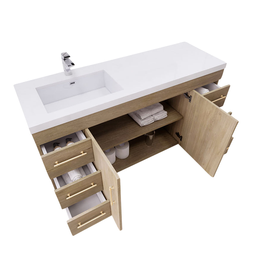Bathroom with wooden vanity, sink, and decorative elements.
