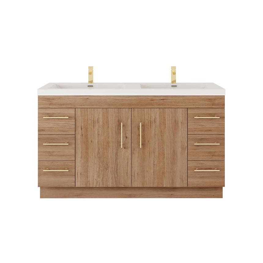Bathroom with wooden vanity, sink, and decorative elements.