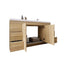 Bathroom vanity with open doors on a white background