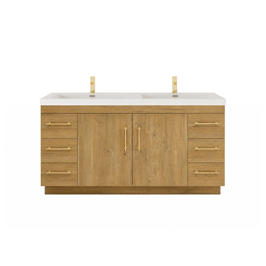 Bathroom with wooden vanity, sink, and decorative elements.