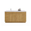 Wooden bathroom vanity with white countertop on a white background