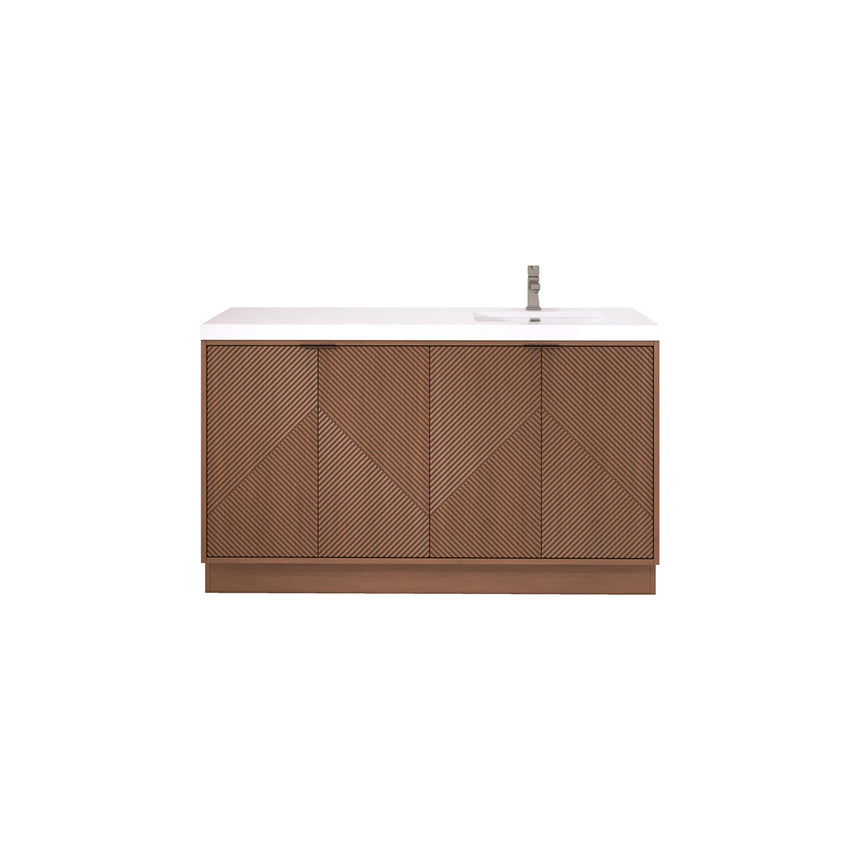 Bathroom vanity with wooden cabinets and decorative elements