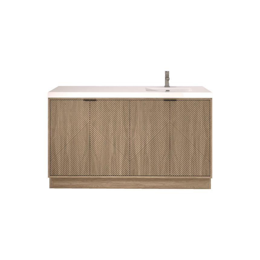 Bathroom vanity with wooden cabinets and decorative elements