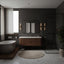 Dark Modern Bathroom with 60 inch Livia Fluted Floating Vanity, black wall tile.
