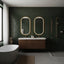 Mid-Century Modern Bathroom design with O&N Floating vanity, Green wall tile, LED Mirror, and Bathtub. 
