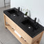 Bathroom vanity with black countertop and wooden base