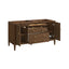 Wooden cabinet with open doors and drawers on a white background