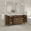 Bathroom vanity with double sink, mirrors, and decorative elements.