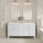 Bathroom vanity with double mirrors, lights, and a bathtub.