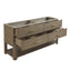A modern bathroom vanity in a warm taupe wood finish, featuring multiple drawers with pull handles and an open top shelf with integrated organizer compartments, shown on a solid white background.