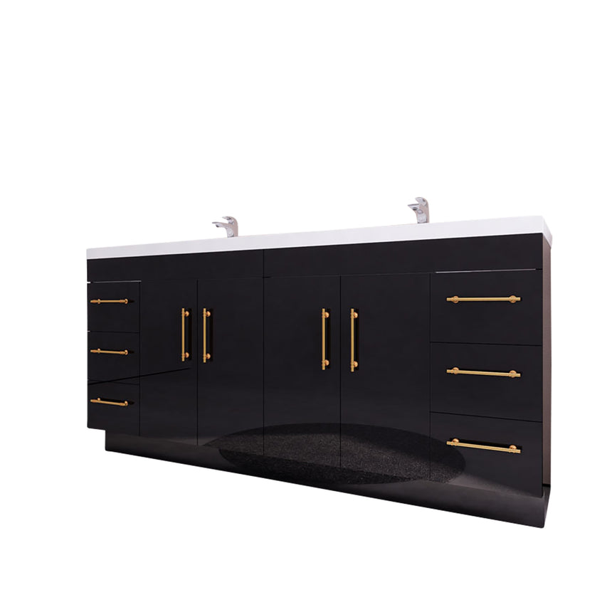 Bathroom with wooden vanity, sink, and decorative elements.