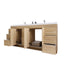Bathroom vanity with open doors on a white background