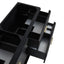 Black bathroom vanity with compartments on a white background