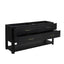 Black bathroom vanity with 4 open drawers