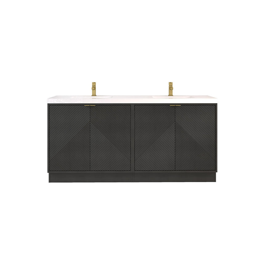 Bathroom vanity with wooden cabinets and decorative elements