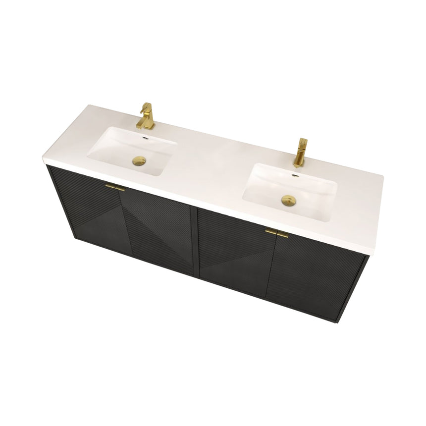 Bathroom vanity with wooden cabinets and decorative elements