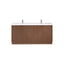 Bathroom vanity with brown woven design and white countertop on a white background