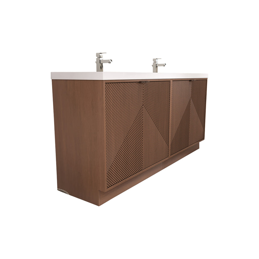 Bathroom vanity with wooden cabinets and decorative elements