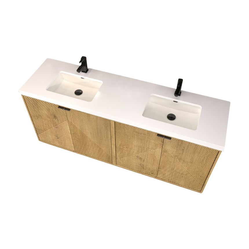 Bathroom vanity with wooden cabinets and decorative elements