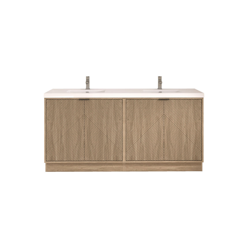 Bathroom vanity with wooden cabinets and decorative elements