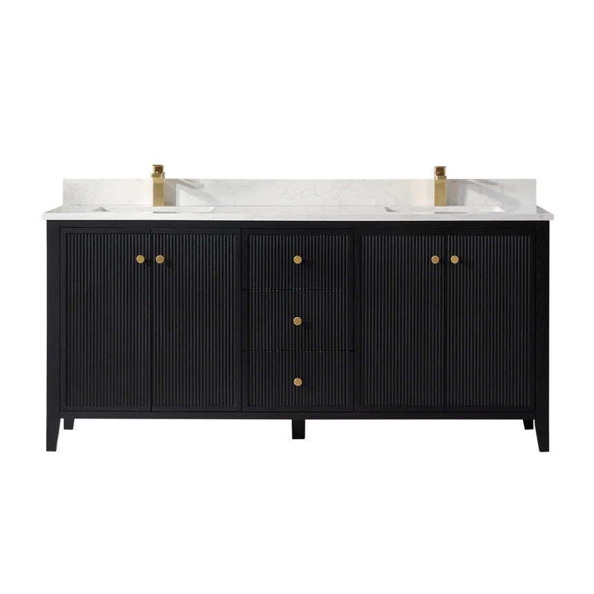 Bathroom vanity with double sink, mirrors, and towels in a well-lit room.