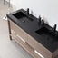 Bathroom vanity with black countertop and wooden base