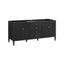 Black kitchen island with drawers and cabinets on a white background