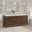 Bathroom vanity with double sink, mirrors, and decorative elements.
