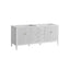 White sideboard with doors and drawers on a white background