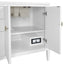 White cabinet with open door revealing a power outlet.