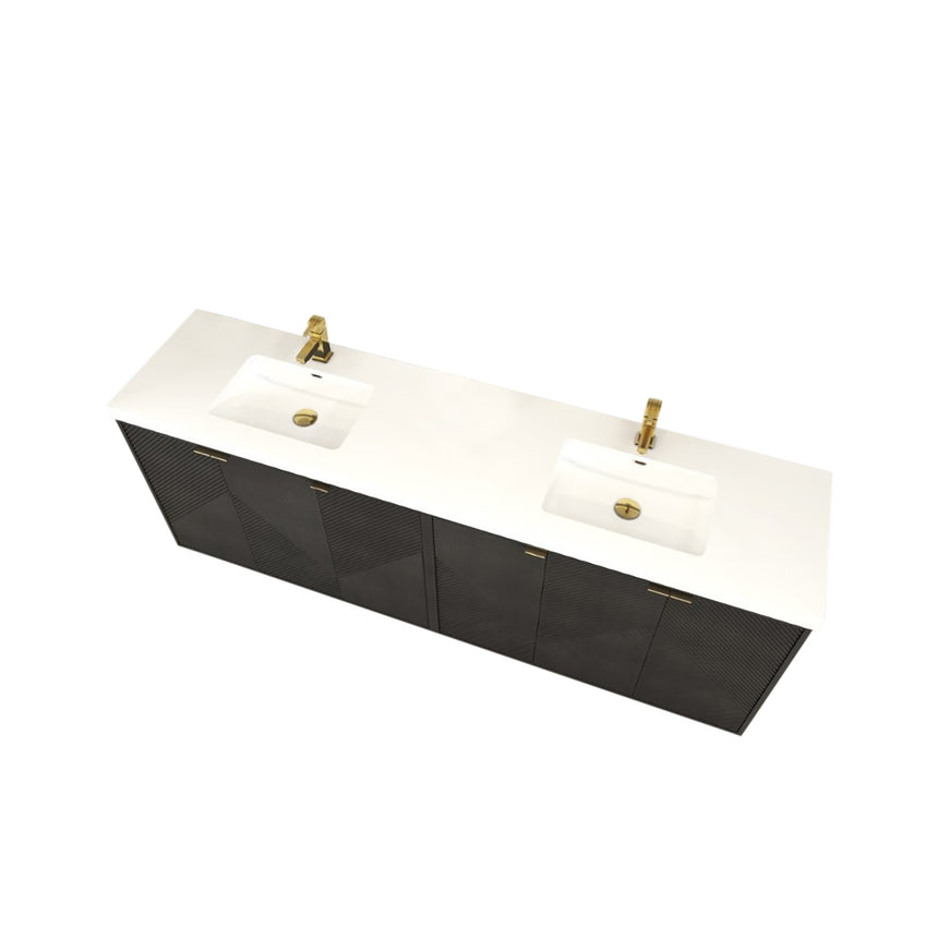 Bathroom vanity with wooden cabinets and decorative elements