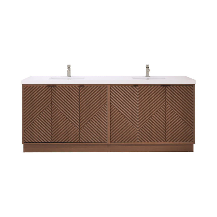 Bathroom vanity with wooden cabinets and decorative elements